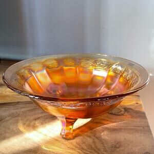 antique marigold carnival glass footed bowl